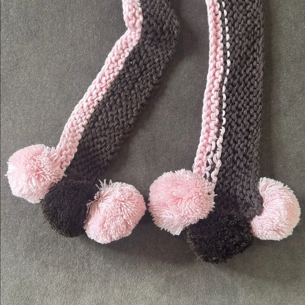 Bebe Chapeau Toddler Girl Patterson Hat Pink Brown Pom Poms 12-24 months NEW